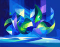Abstract Blue & Green Wall Art – Modern Luxury Geometric Digital Print